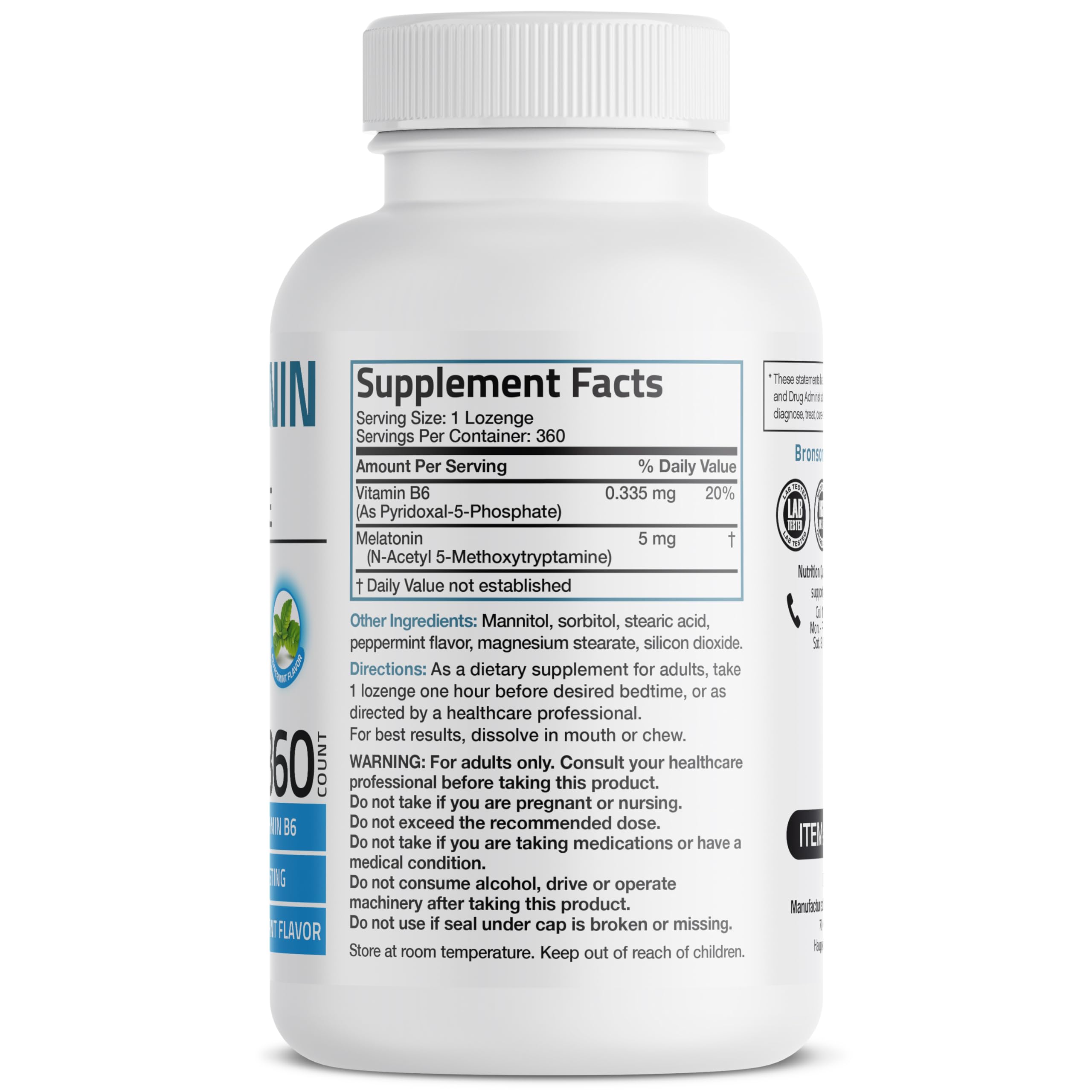 Bronson Melatonin 5 mg Fast Dissolve Sleep Support, 360 Vegetarian Lozenges — Amazon image 2