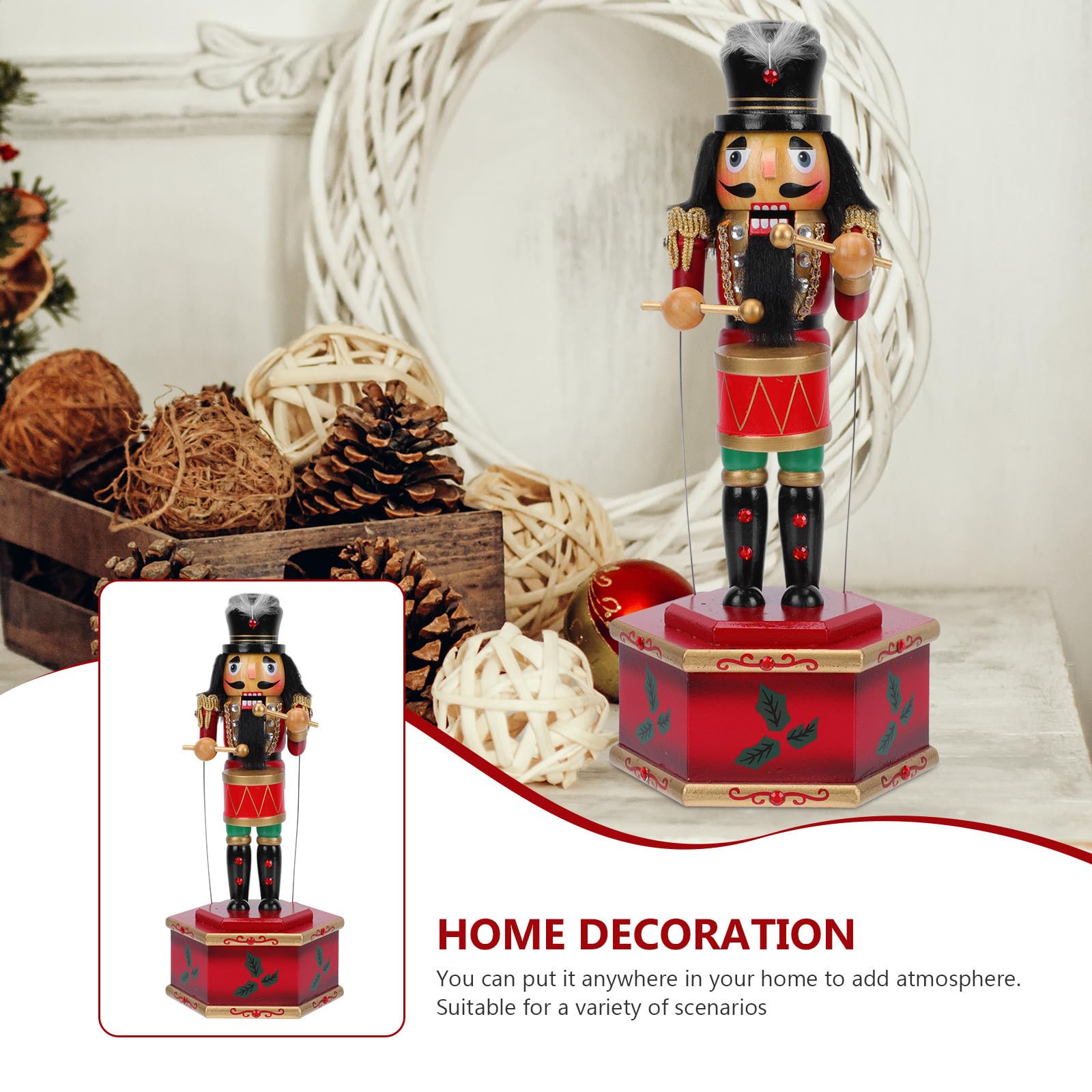 IMIKEYA Caja de Música Decorativa de Madera Cascanueces Negro, Reproducción de Melodías y Diseño Creativo para Oficina y Fiestas Navideñas