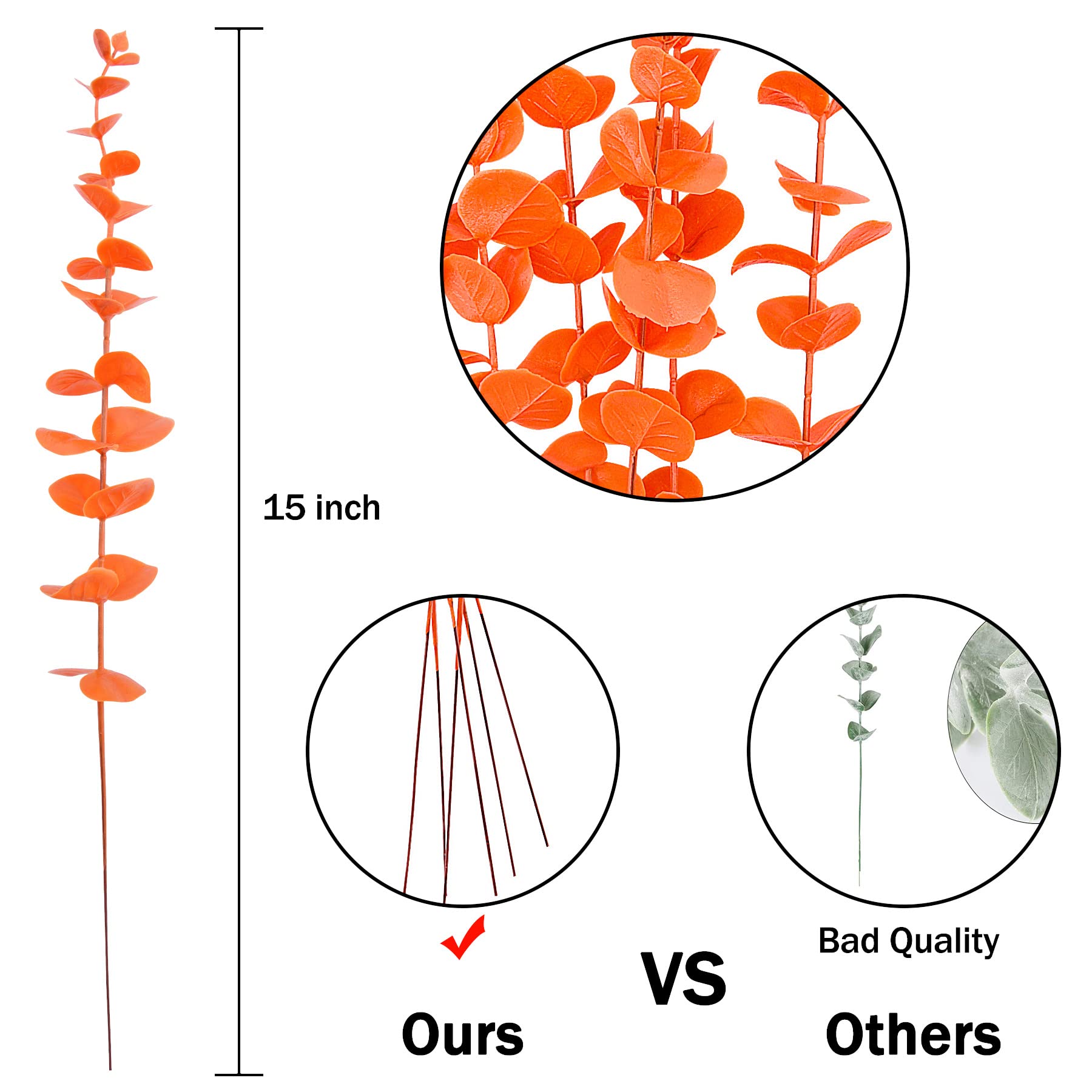FEQO 36 Pcs Orange Eucalyptus Stems Artificial Leaves Faux Eucalyptus Stems Branches 15 inch for Wedding Bouquet Home Decor - Image 2
