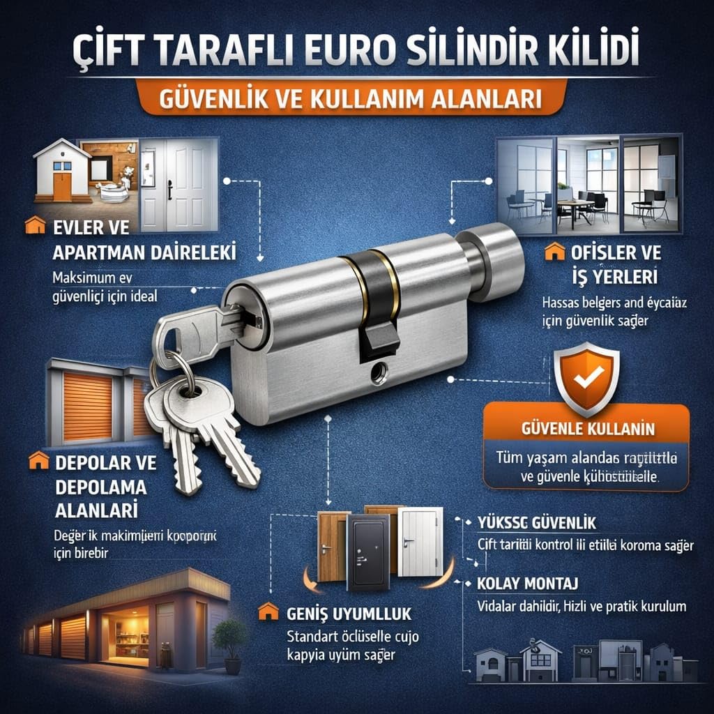 VIVALUXE Çift Taraflı Euro Silindir Kapı Kilidi Seti, Yüksek Güvenlikli Metal Gövde, Yedek Anahtarlı, Montaj Vidaları Dahil, Ev ve Ofis Kullanımı İçin