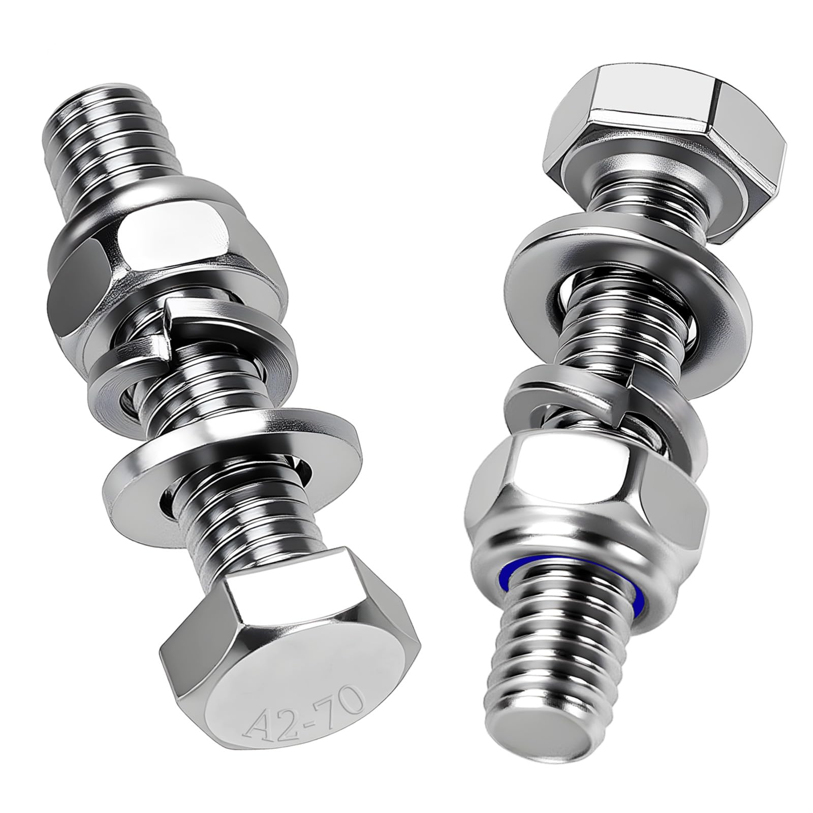 Mbsomnus 16 Pcs Bolts and Nuts Set M5x25 mm Hex Head Lock Nuts 304 Stainless Steel DIN 933 Machine Screws with Nylon Nut Flat Lock Washers for Furniture Machinery Car Bike Ship 3D Printing