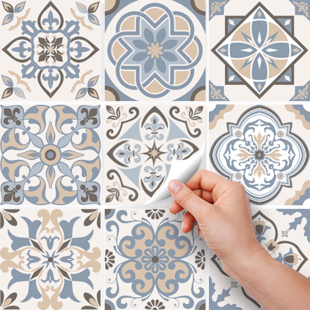 RE-COVERTILES - Adesivi per Piastrelle Bagno e Cucina 24 Pz 10x10 cm - PS00023 Decorazione murale in PVC impermeabile mattonelle mosaico stile cementine Azulejos