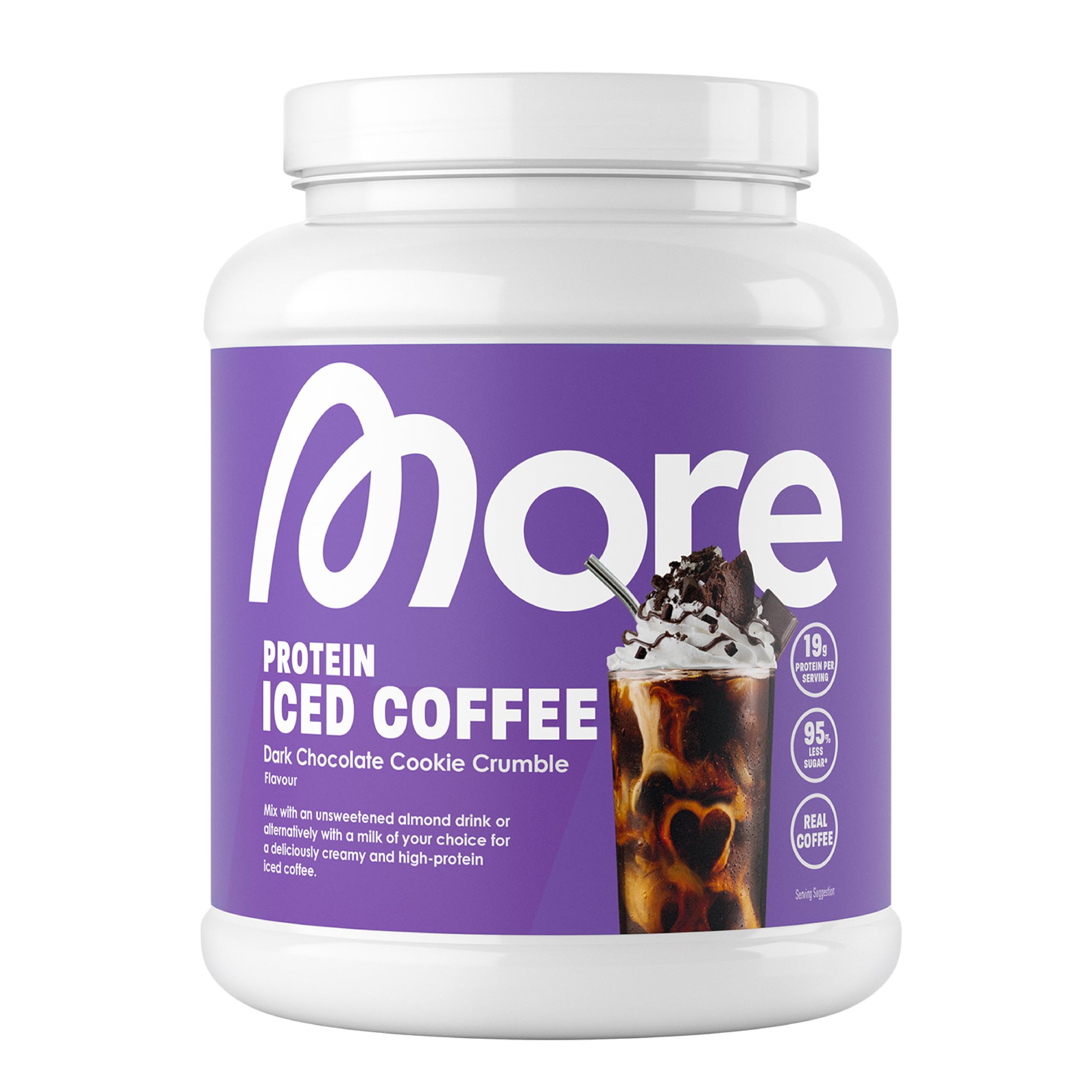 More Protein Iced Coffee, Dark Chocolate Cookie Crumble, 500 g, 1.1 lbs, 20 Servings, Protein Powder with Instant Coffee, Low in Sugar and Fat – Made in Germany