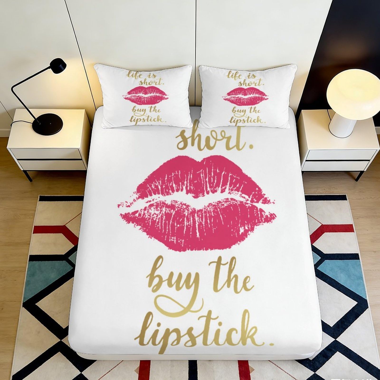 3D Printed Lip Kiss Fitted Sheet Microfiber Bedroom Decor Buy the Lipstick Bed Cover for Adult Teen 90x200x25cm