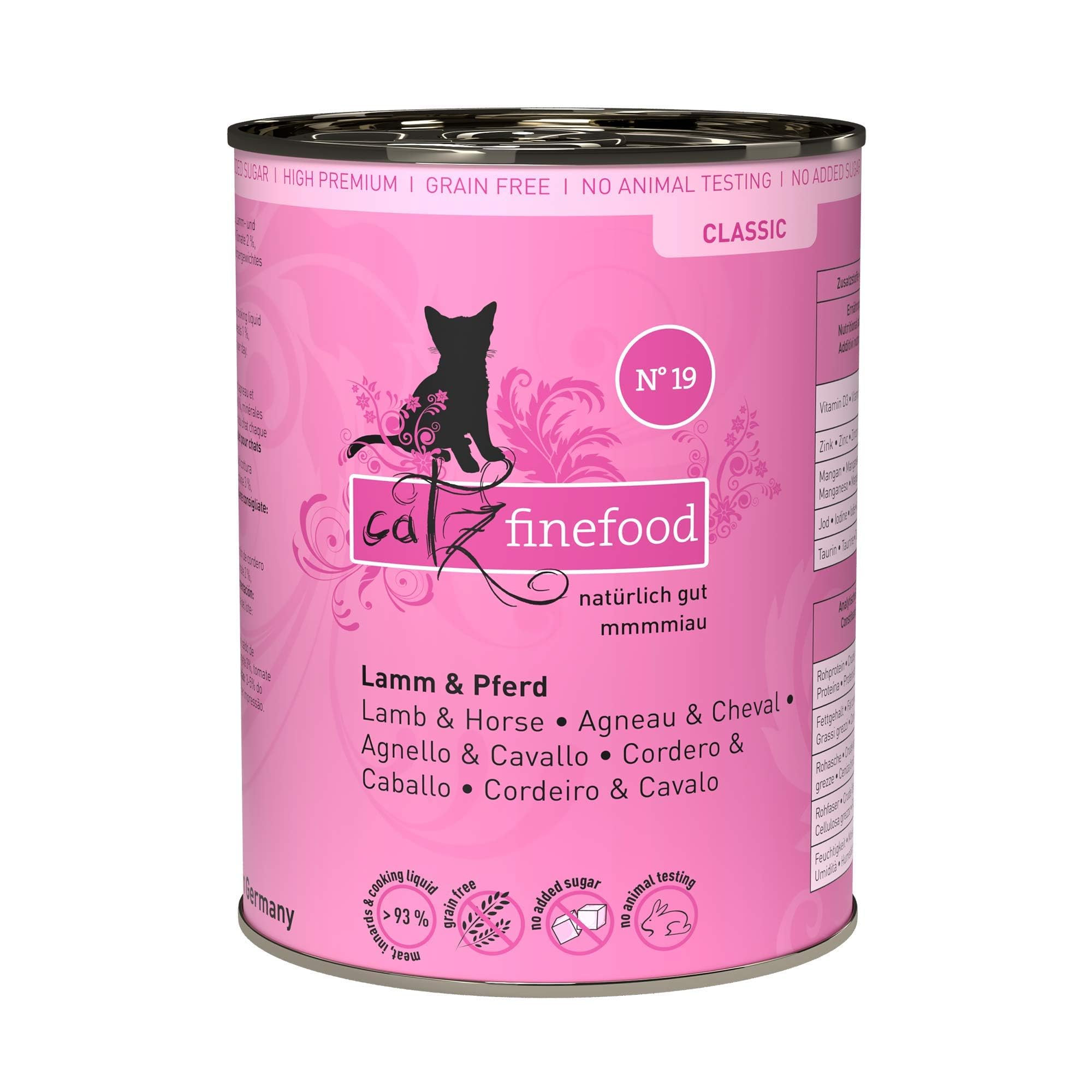 catz finefood N° 19 Lamm & Pferd Feinkost Katzenfutter nass, verfeinert mit Zucchini & Tomate, 6 x 400g Dosen