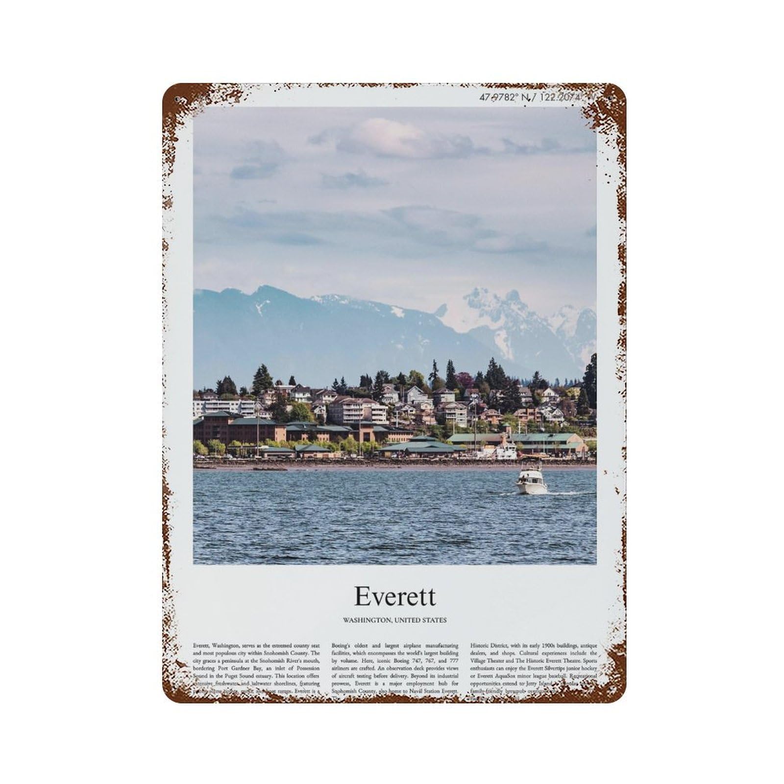 xiaoxiaoshen Everett Washington, United States, USA City Scenery Wall Decor Art Metal Tin Poster Modern Home Decor Art Home Bar Shop Decorations Vintage Sign 40x30cm