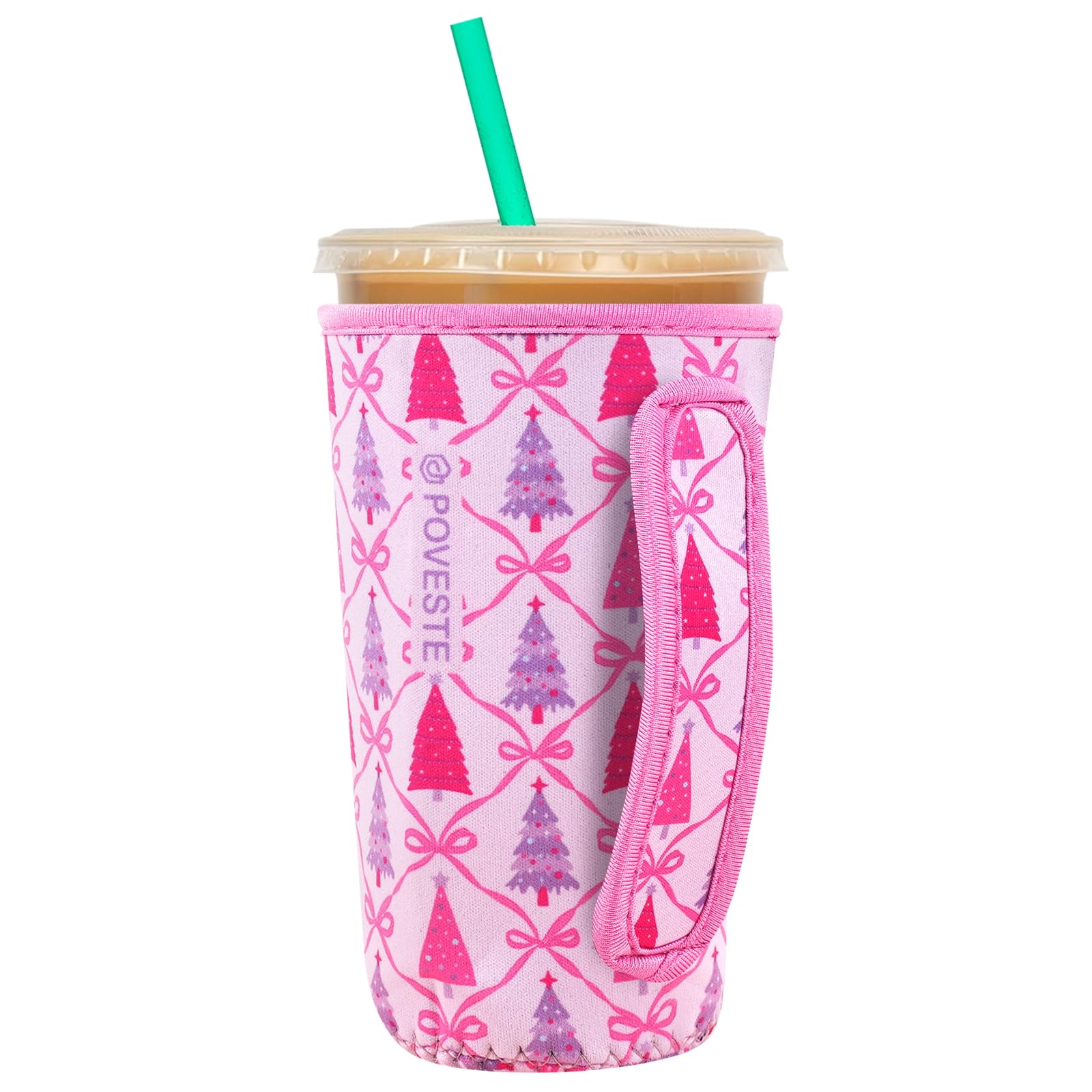 Reusable Neoprene Insulator Sleeve for Iced Coffee &amp; Cold Soda, Coffee Sleeves for Iced &amp; Hot Drinks, Cold Beverage Cooler Compatible with Starbucks, Dunkin (Christmas Tree, Large: 32oz)