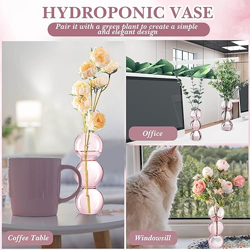 Miniatura 7 de Jarrón hidropónico de burbujas de vidrio transparente de 6.5 pulgadas de alto, florero de bola de burbujas, recipiente de vidrio para plantas,