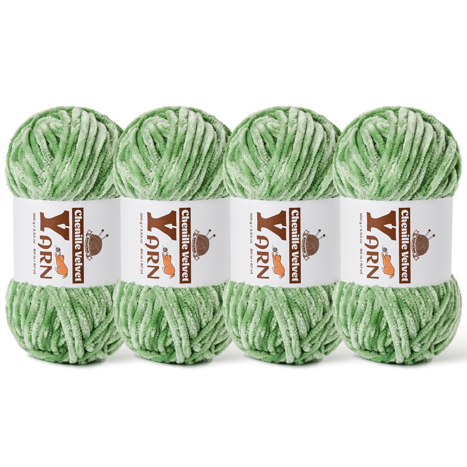 Chenille Crochet Avocado Green Yarn 4 Pack