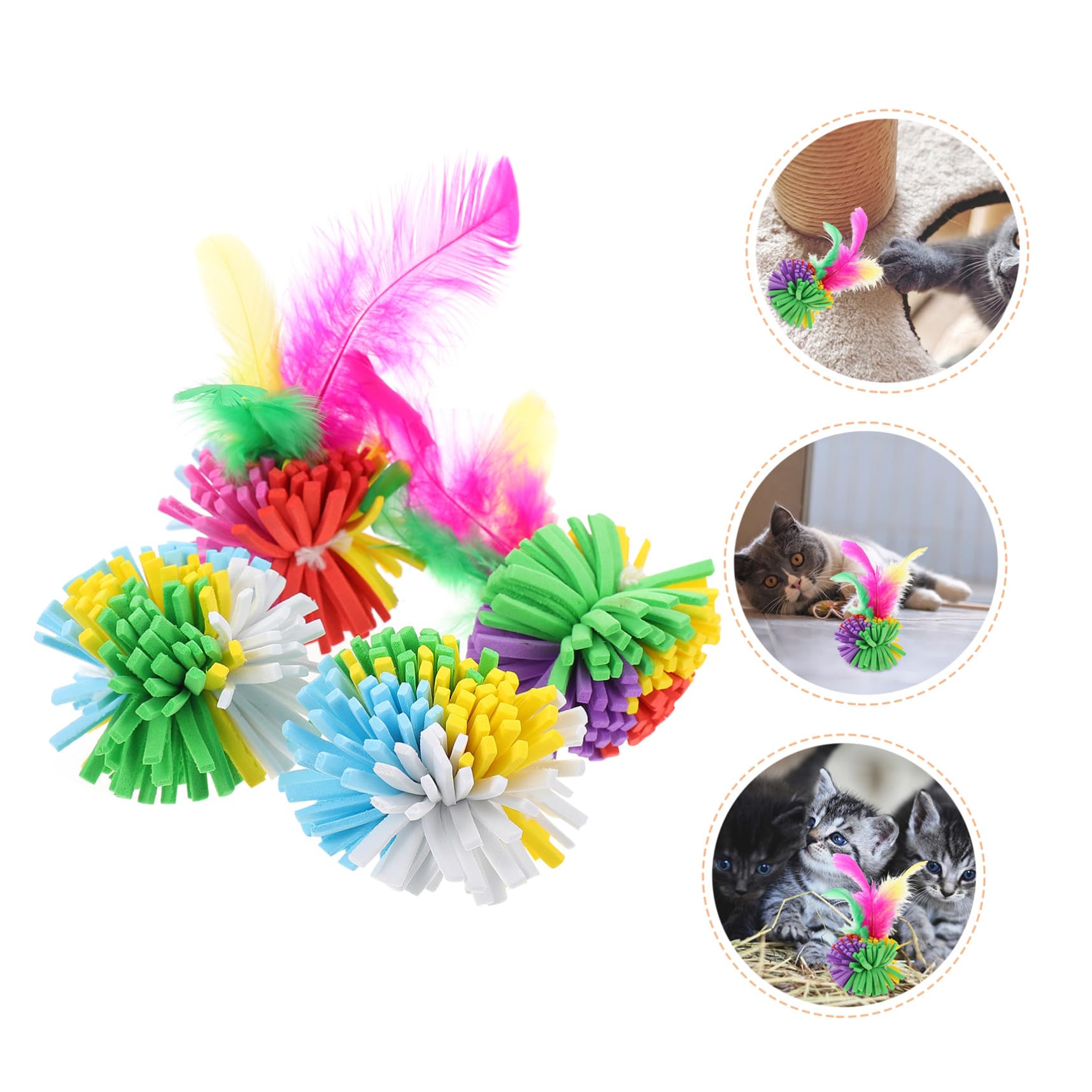 BESTonZON Balles à Griffer pour Chats Interactives en Eva Plumage, 4 Pièces | Jouet Compact pour Chatons, Activité de Chasse ’exercice, Couleurs Variées, Usage Intérieur, Lot de Quatre