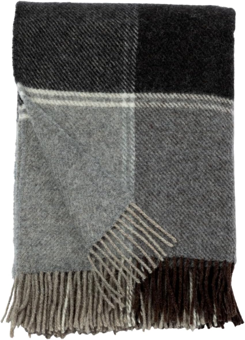 Ukrainian 100% Wool Throw Blanket – Soft Warm Cozy Fringed Wool Blanket for Couch, Bed, Sofa & Home Decor, Durable Plaid Herringbone Weave, Fair Trade Artisan Made (Peat Gray, Plaid) Peat Gray Plaid