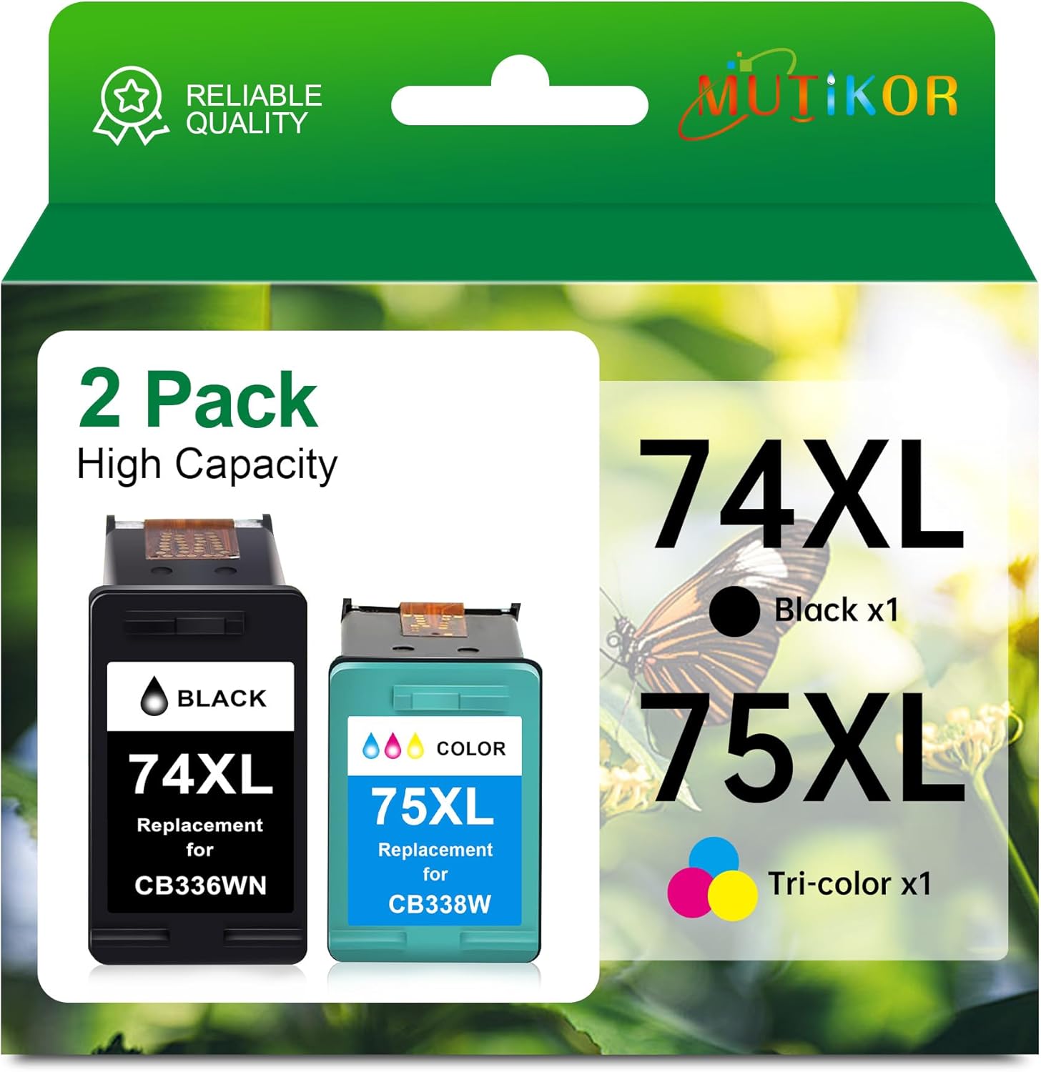 Remanufactured 74 75 Ink Black Color XL Replacement for HP 74 75 Ink Cartridge Combo Pack for HP Printer OfficeJet J5700 J6400 PhotoSmart C4200 C4300 C4400 C4500 C5200, 2 Pack 1 Black 1 Color