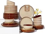 Plates and Bowls Set, POKINI 12 Pieces Stoneware Dinnerware Set, Handmade Reactive Glaze Dish Sets, Scratch Resistan Round Ceramic Dishes Set for 4, Dishwasher & Microwave Safe, Brown Green