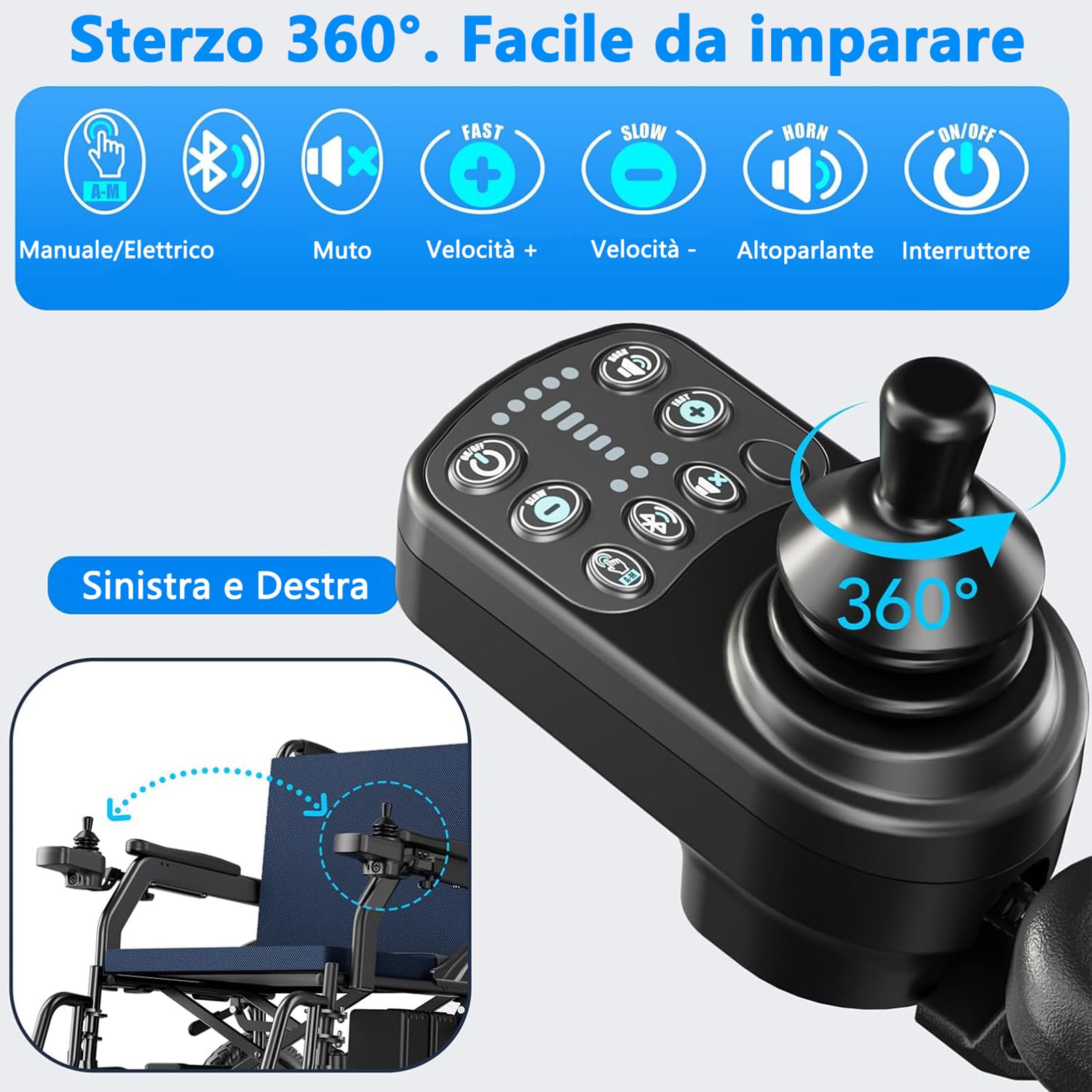 AMITD Carrozzina Elettrica Pieghevole Leggera Tutti Terreni Fino a 150 kg, Autonomia 20 km, Batteria Rimovibile, Telaio in Alluminio 19 kg, Sedile 48 cm, Sedia a Rotelle per Disabili, Adult, Anziani