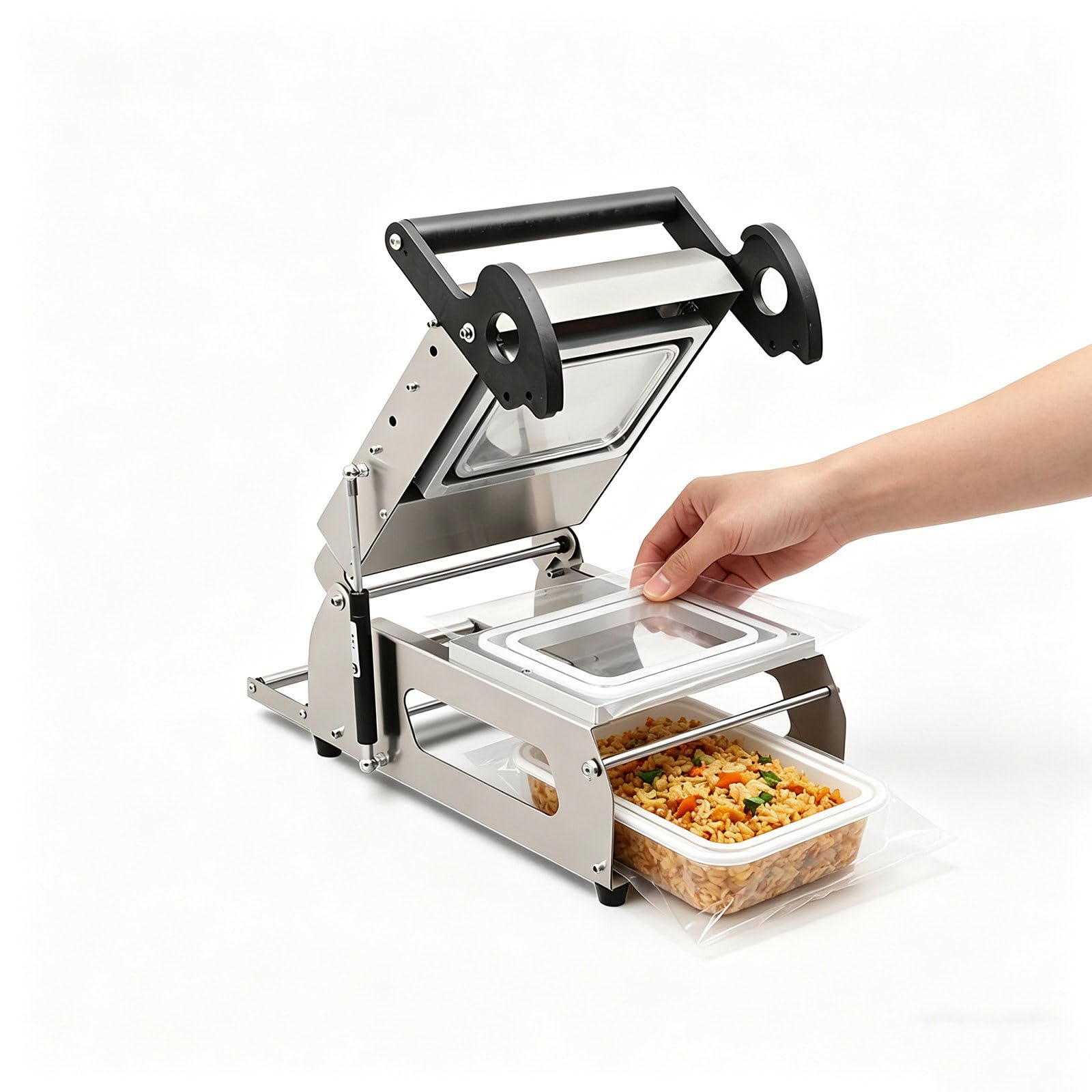 Máquina de envasado de alimentos, sellador comercial de bandejas de sellado térmico para contenedores para llevar, sellado a presión manual para bandejas de alimentos, sellador de contenedores de