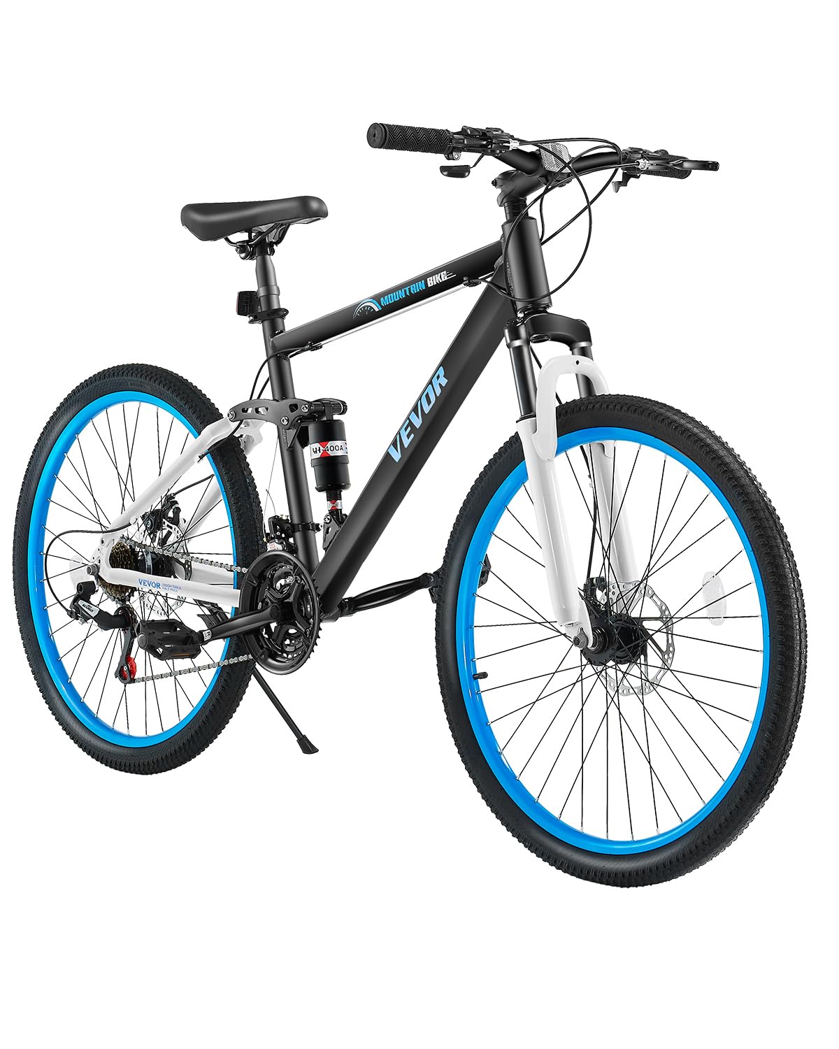 VEVOR Mountain Bike for Men/Women, 20"/26"/29" Sizes, 7/21/24 Speed Twist Shifting, Front or Dual Suspension, Dual Disc Brakes, Comfort Saddle, Sleek