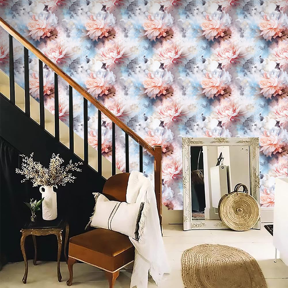 Papier Peint Fleurs Orange Poudre Adhésif 45x600cm pour Décoration Salon