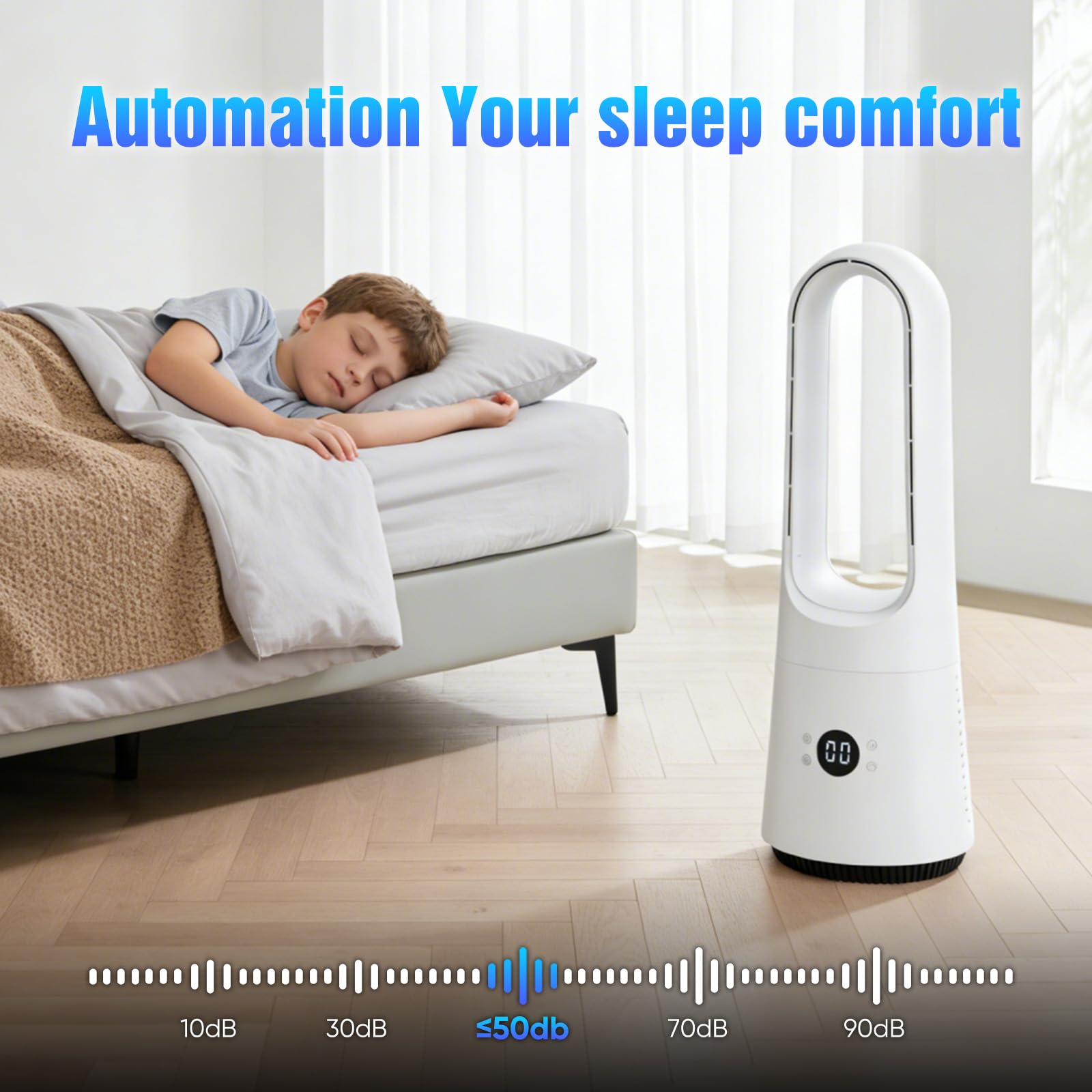 25 Zoll Blattloser Ventilator mit Fernbedienung, Turmventilator Standventilator 90° Oszillation 8H Timer Leiser Ventilator für Schlafzimmer, Luftventilator mit Touch-Bedienung (Schwarz-21 zoll)