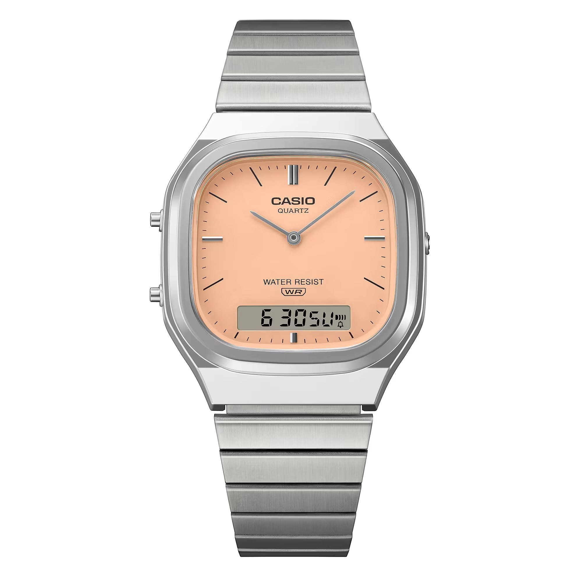 Casio AQ240E-4A - Orologio analogico-digitale in acciaio inox con quadrante arancione opaco, stile vintage, 40,9 x 35,8 mm