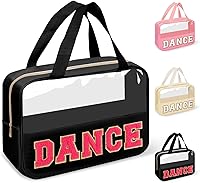 Vista 28 de izuzta Bolsas de maquillaje transparentes con letras de chenilla tipo tote, bolsa de maquillaje preppy con asa, Moda