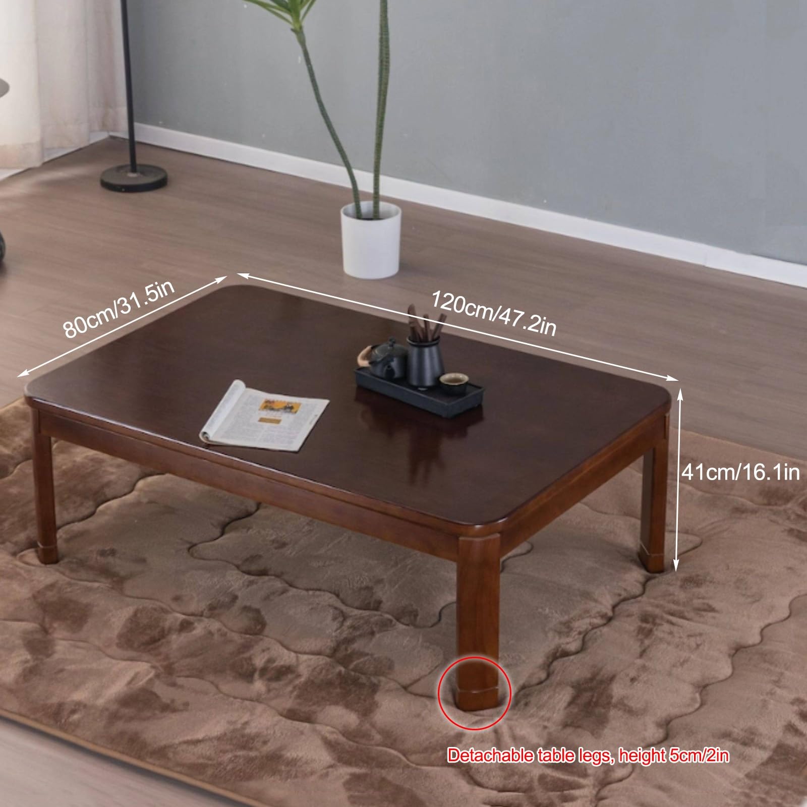HARELA Kotatsu 4er-Set Wohnzimmerheizung Im Winter, mit Decke Teppich Heizung, Aus Massivholz Heiz-Kotatsu Im Wohnzimmer, Warmes Geschenk Für Die Familie(Gray B)