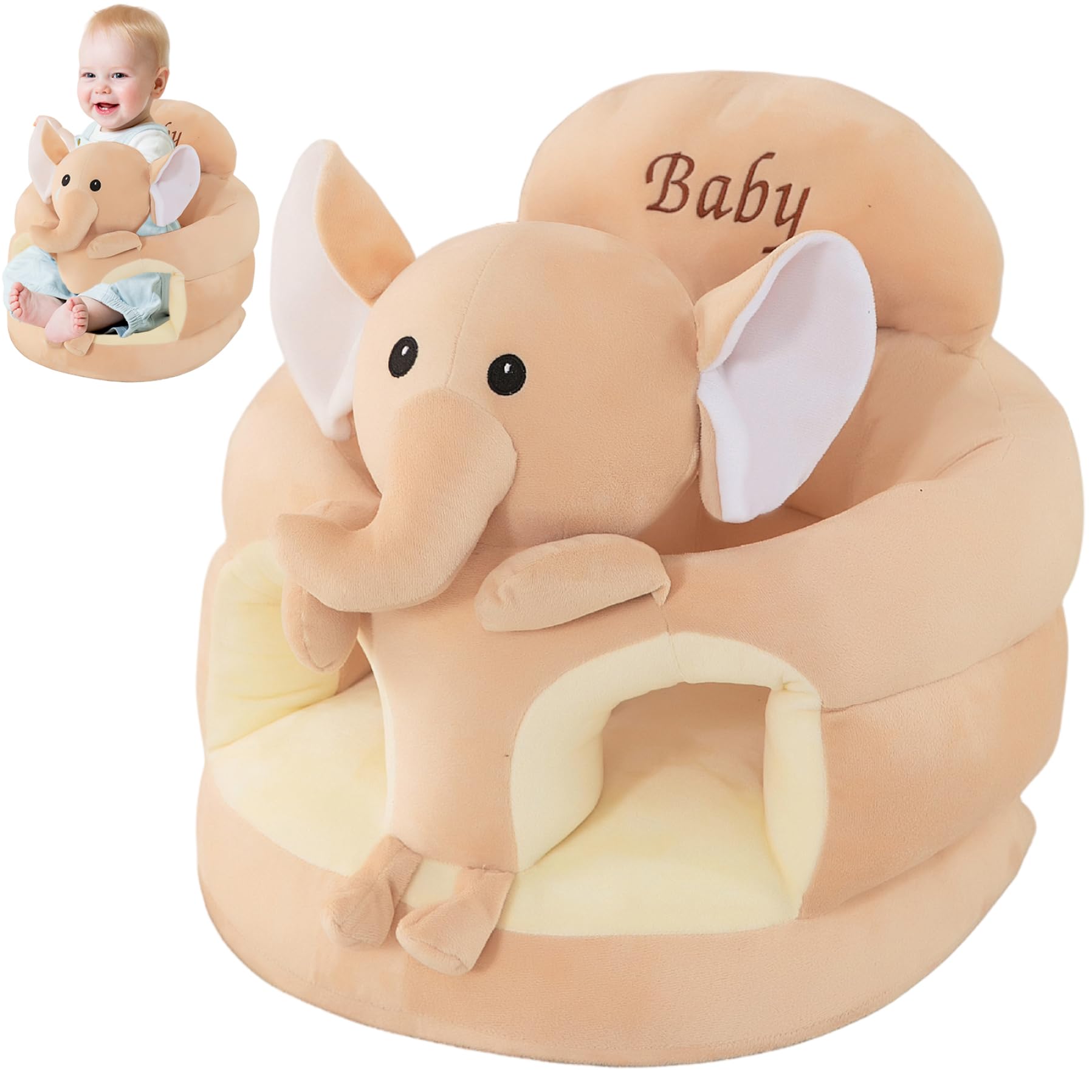 Babysitz 45 cm (17, 7 Zoll) niedlicher Elefanten-Sitz zum Sitzenlernen mit verdickter Stützplatte weich und elastisch für Kleinkinder