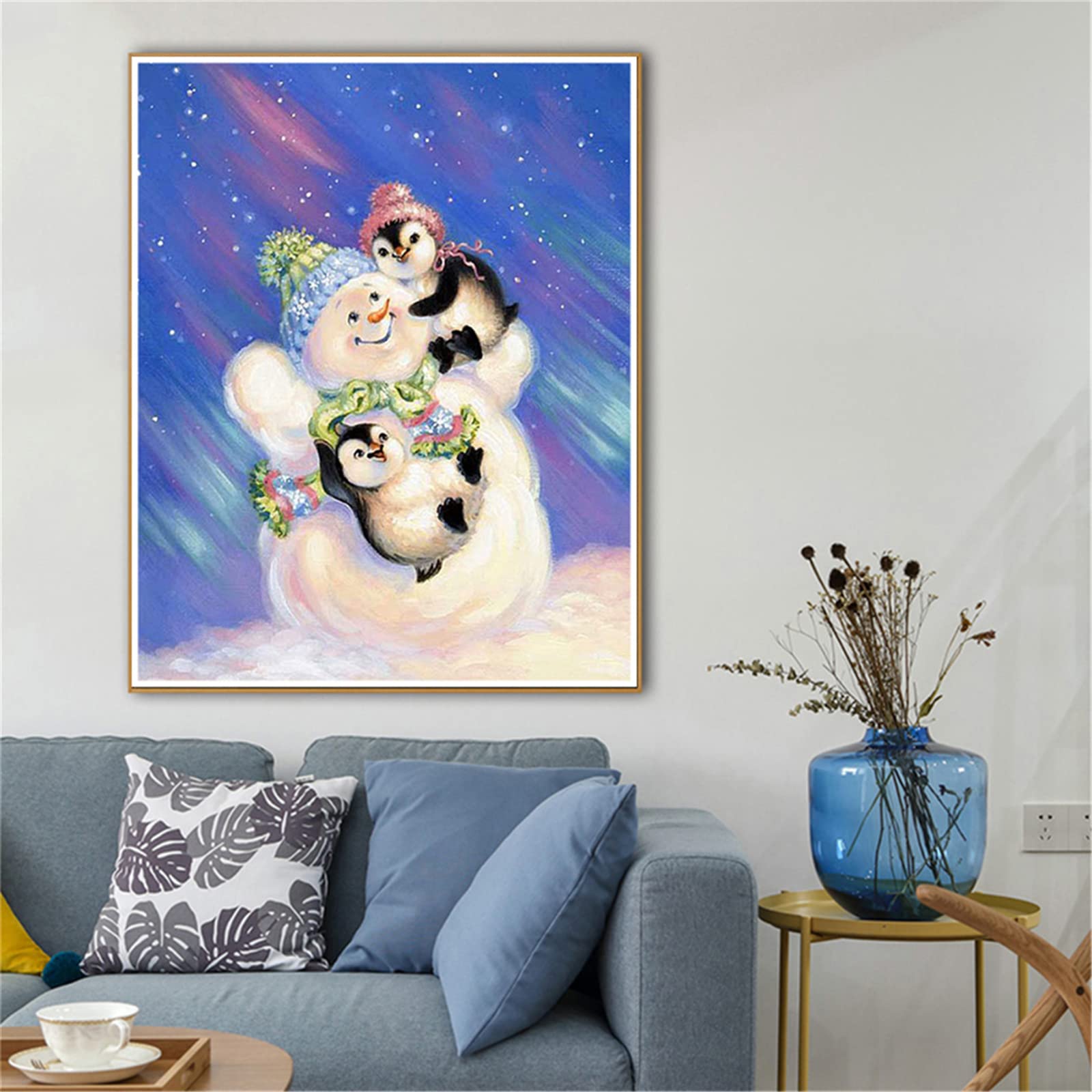 Diamond Painting Winter Snowman, DIY 5D Diamond Painting Kits for Adults/Kids,Diamond Art Full Drill Dot Rhinestone Cross Stitch Embroidery Pictures for Home Wall Decor Round Drill,30x40cm(12x16inch)
