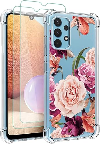 Osophter Funda para Galaxy A32 4G con 2 protectores de pantalla, transparente, reforzados, de poliuretano termoplástico, absorción de golpes,