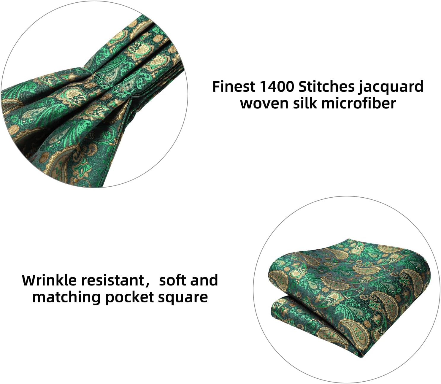 HISDERN Ascot Ties for Men Paisley Floral Ascot and Pocket Square Set Classic Self Tie Mens Cravat Handkerchief for Wedding - Image 5