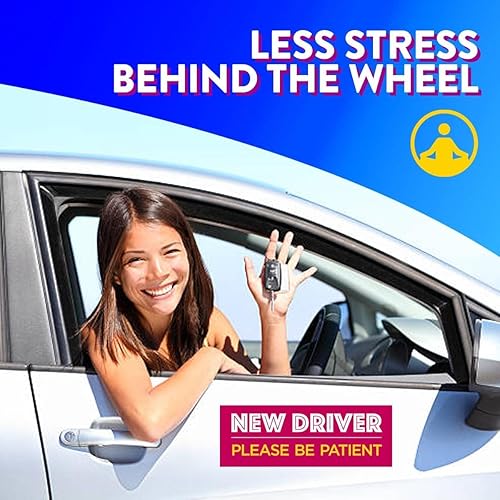 Miniatura 38 de Rio Salto Paquete de 4 divertidos imanes grandes para automóvil con texto en inglés "Please Be Patient", letrero magnético de seguridad para Novato