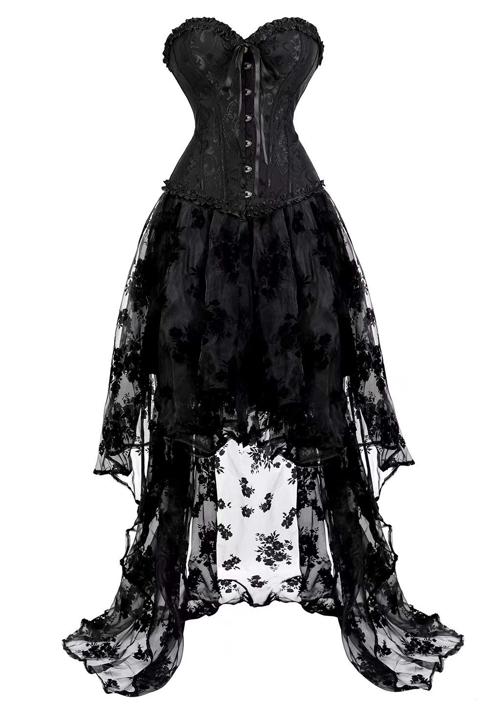 jutrisujo Corset Dress for Women Bustier Overbust and Skirt Tutu Sexy Gothic lace Basques Plus Size Costume Exotic Black 6XL