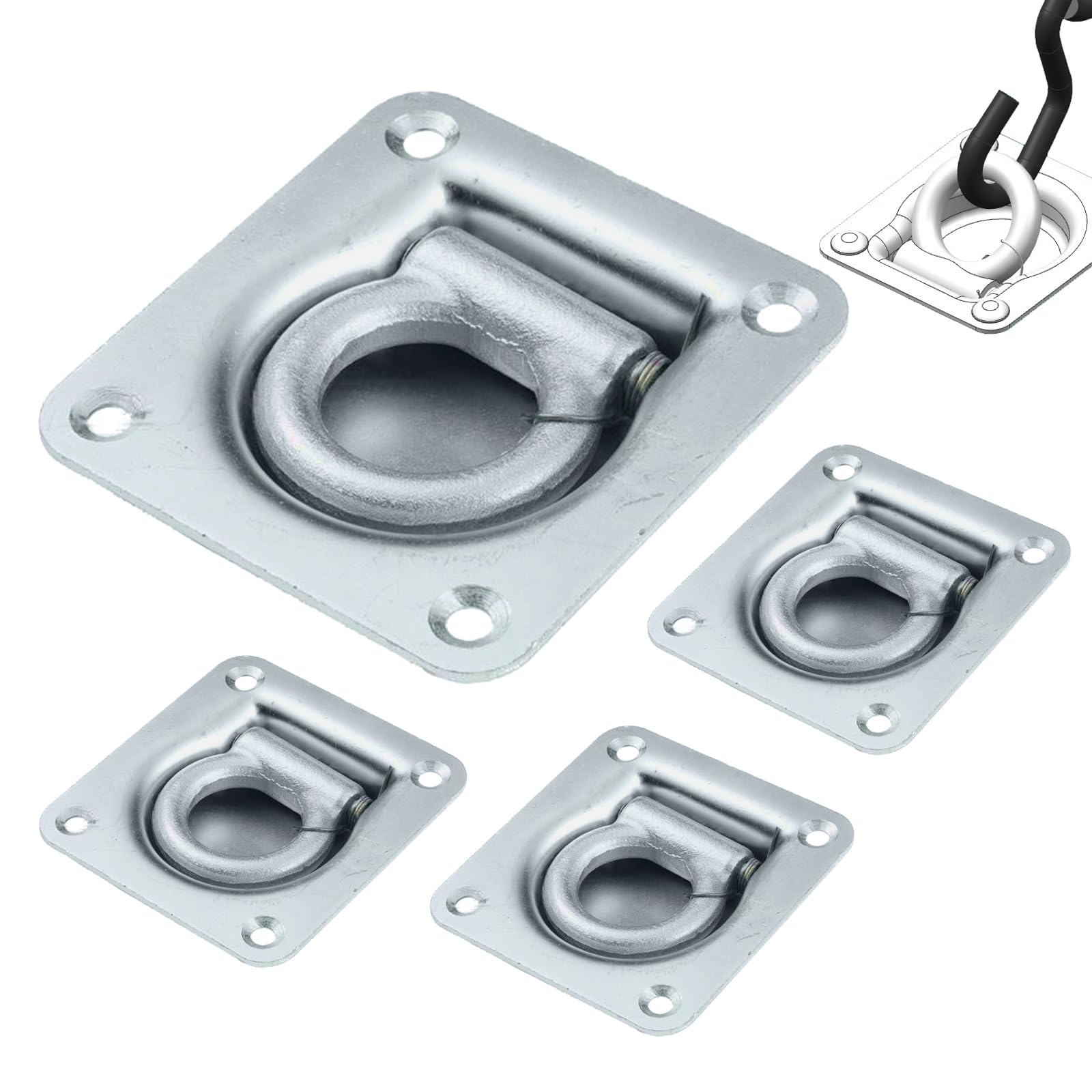 EXLECO Set van 6 sjorogen voor aanhangers met tegenplaat en schroeven, verzinkte sjorogen, 800 kg, voor zware belasting, voor het vastzetten van de lading, sjorpunten, inslagringen