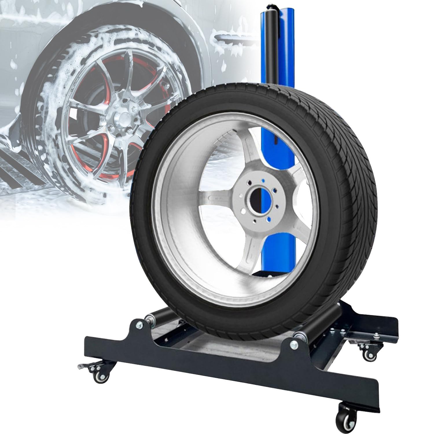 XNXYSMKJ Heavy-Duty Rolling Wheel Detailing Stand for Professional Tire and Rim Cleaning,improving Work Efficiency (Blue 105cm)