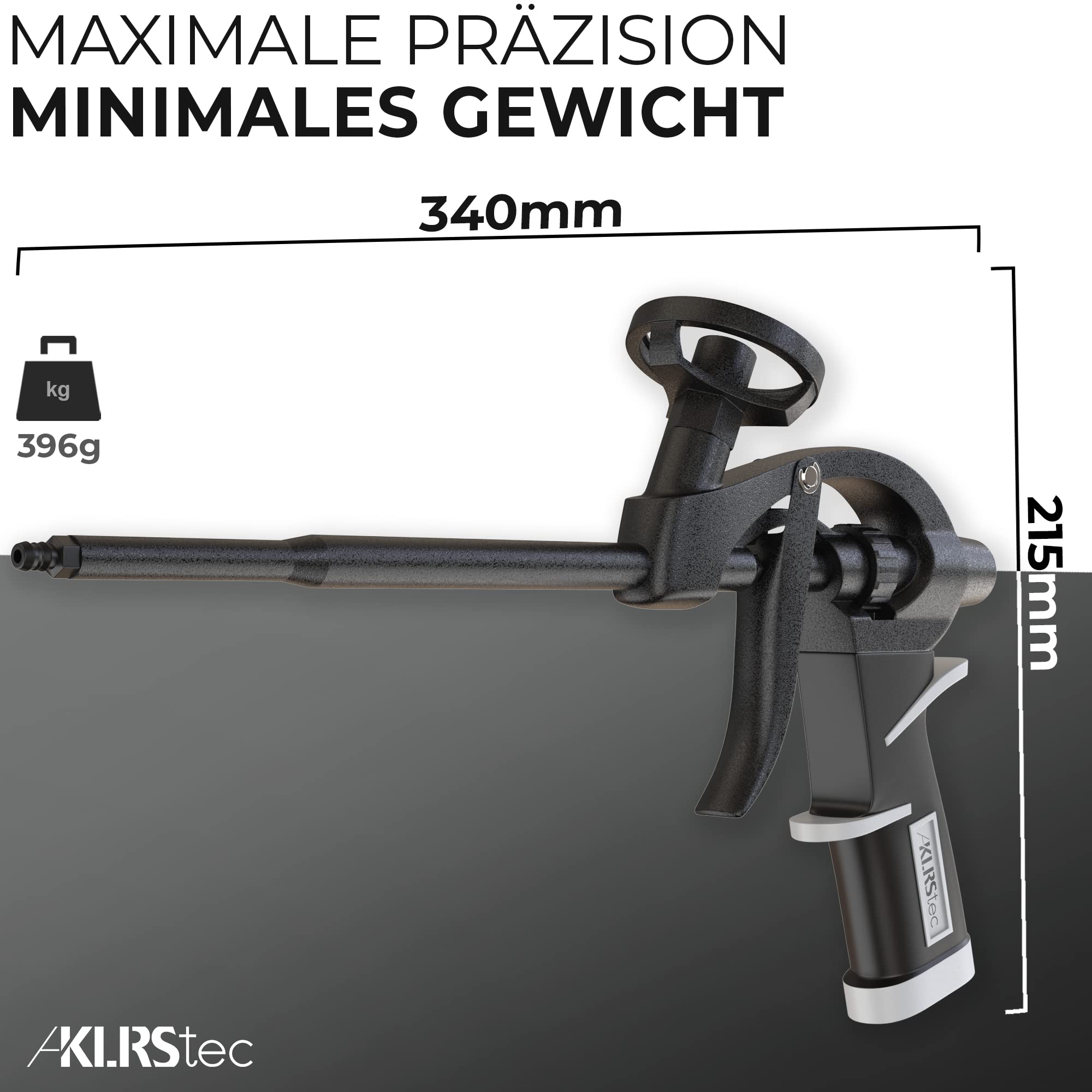KLRStec® PROFESSIONAL PU Schaumpistole Teflon beschichtet (PTFE) - Profi Montagepistole I Bauschaumpistole mit Einhandjustierung (1k & 2k 750ml) inkl. Zubehör