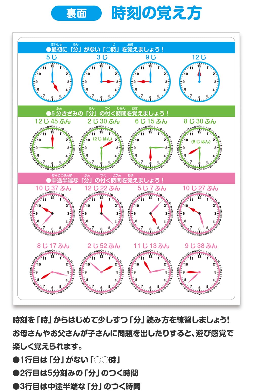 Amazon.co.jp: 両面使える！ 時計の読み方 お風呂ポスター/時計 時刻