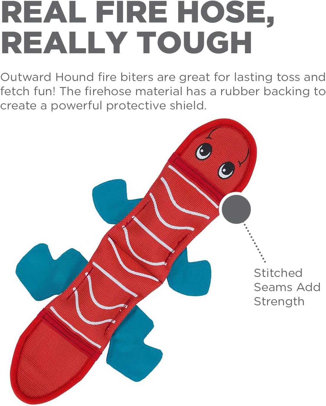 Outward Hound Fire Biterz Red Lizard Plush Firehose Material Interactive Dog Toy, Medium image 3