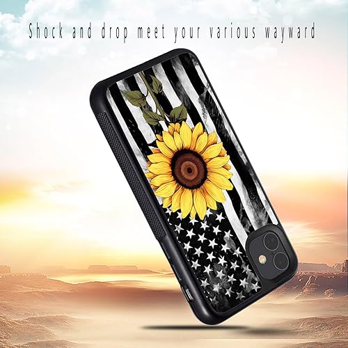 Miniatura 3 de Funda para iPhone 11, diseño de girasol en bandera estadounidense, antiarañazos, a prueba de golpes, funda de TPU negro y protección de PC para