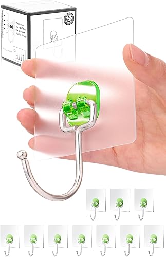 Miniatura 11 de Antimbee Paquete de 10 ganchos adhesivos grandes, colgadores de corona, ganchos adhesivos resistentes de 37 libras (máx.), gancho de pared adhesivo
