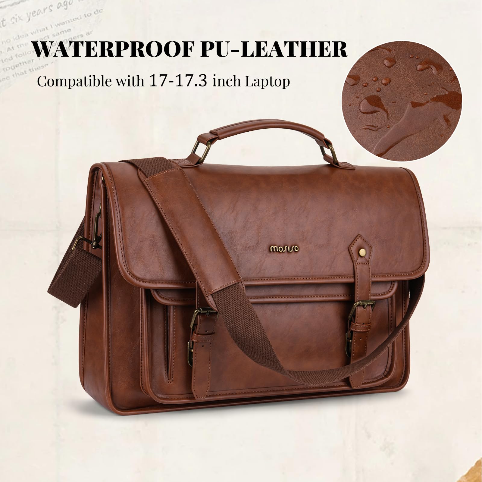 MOSISO 3 en 1 Bolso Portátil, PU Bolso de Hombro Maletín | Bandolera Mochila para Portátil, Bolsos para Ordenador Bolsos de Mano Mochila para Libros