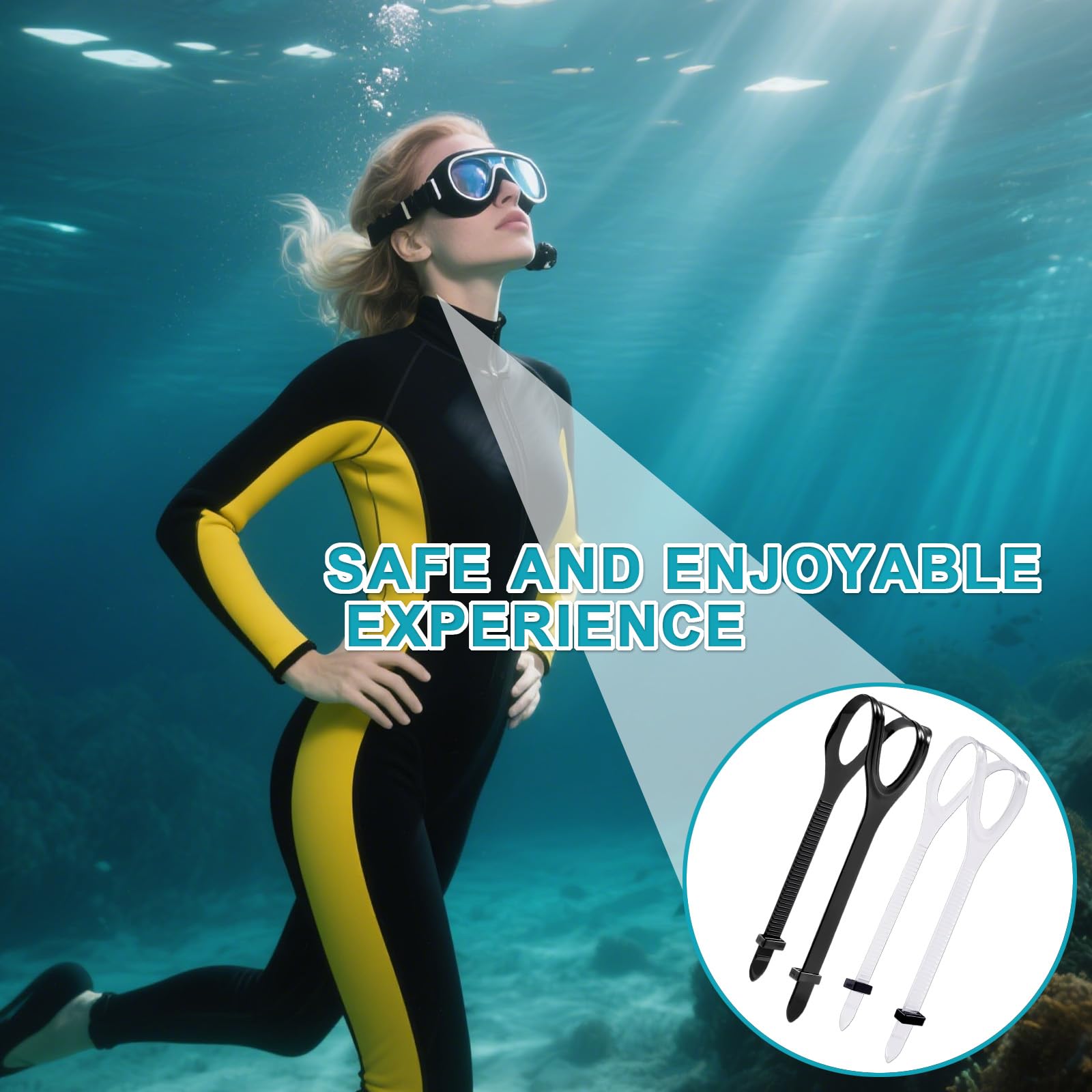 Cinghie per maschera subacquea, cinghie regolabili in silicone per immersioni, snorkeling e maschere subacquee, morbide e resistenti, 2 pezzi, bianco/nero, 56 x 1,8 cm