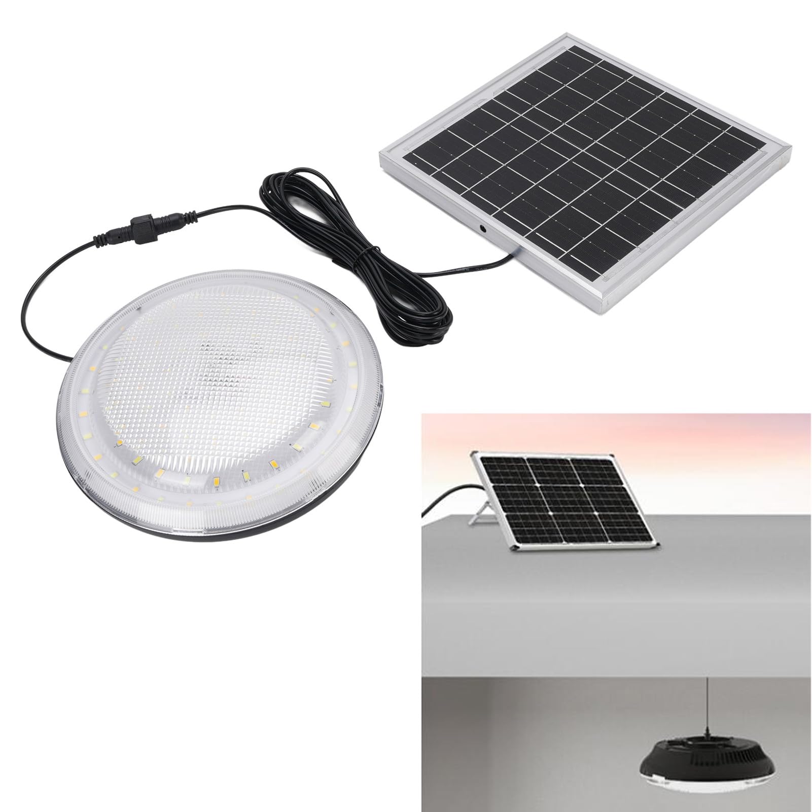 HEEPDD Luce Solare Plafoniera Dimmerabile 3 Luci Colorate IP65 con Sensore di Luce Remoto per Interni Ed Esterni Capannone Fienile Portico Garage Telecomando Solare Nan