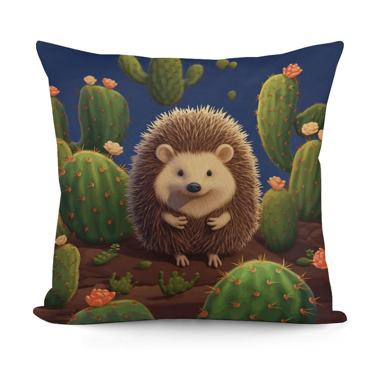 VstaDank Hedgehog Cactus Throw Pillow Covers Fade-Resistant Plush Pillow Case Cozy Square Cushion Case Removable Pillowcase Exquisite Pillow Shams Soft Pillow Protector 18"x18"