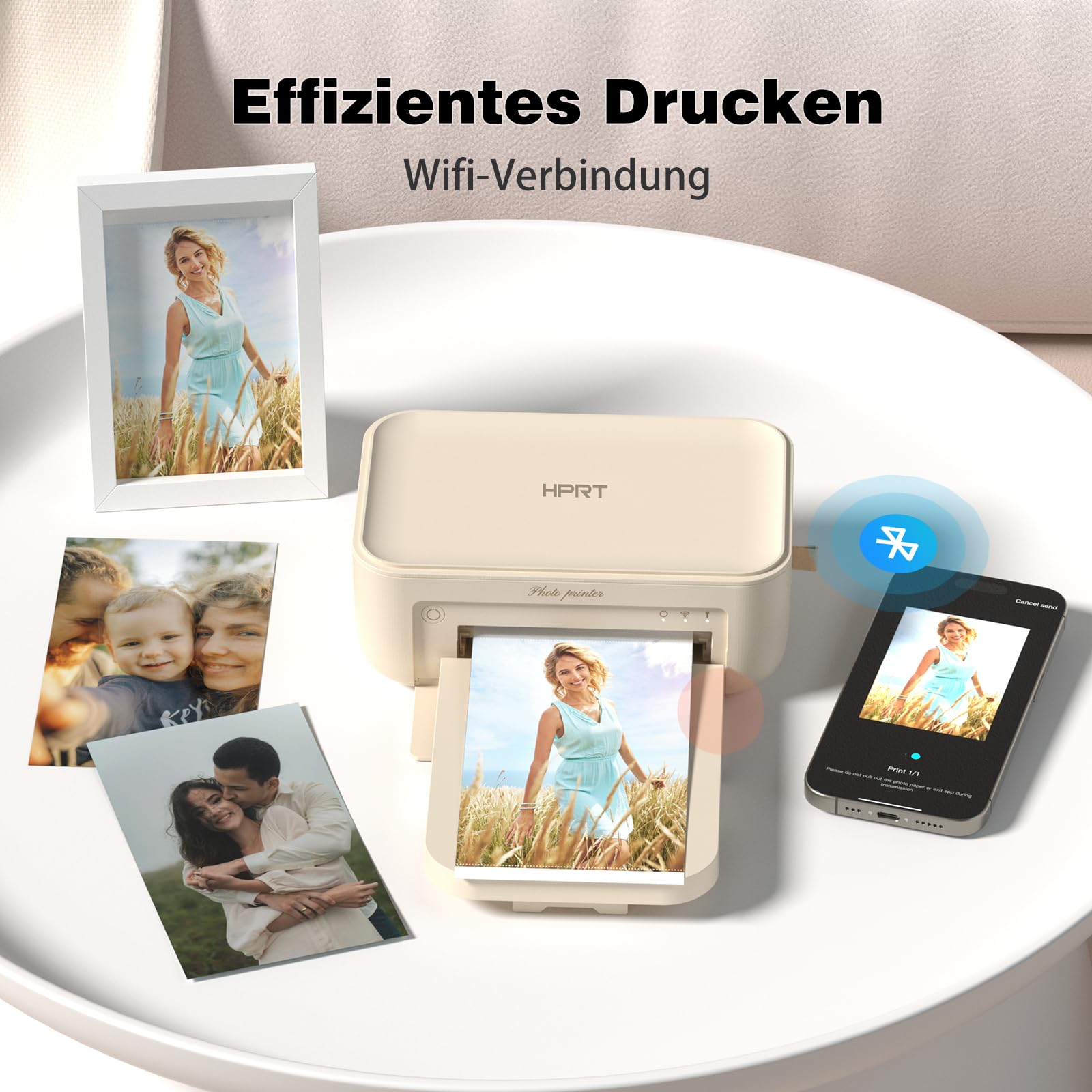 HPRT Stampante fotografica da desktop 10x15 cm Wi-Fi sublimazione termica per iPhone smartphone beige
