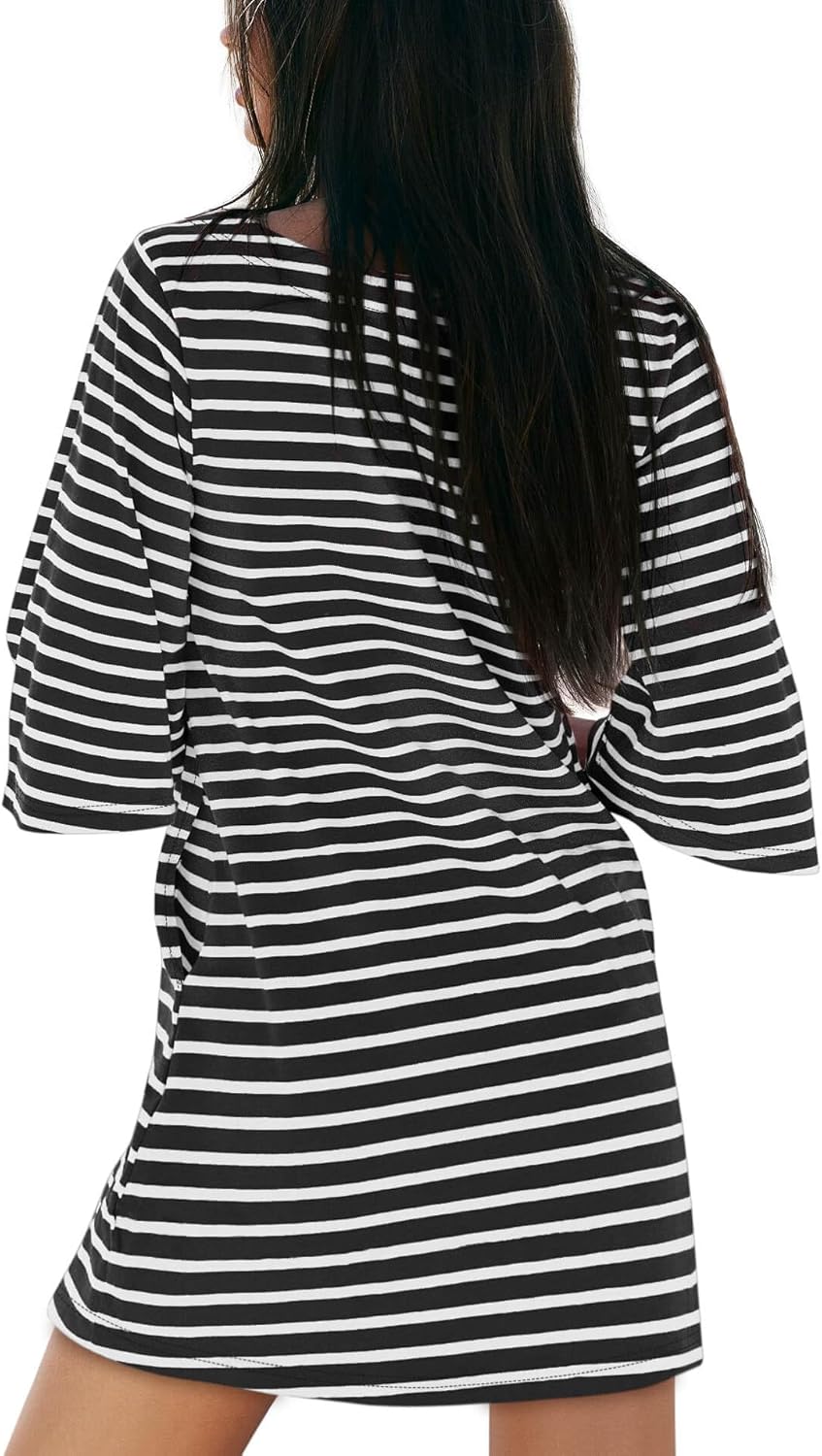 Yousify Women’s T Shirt Dress Cotton Summer Dresses 2026 Casual Loose Short Sleeve Striped Mini Dress with Pockets