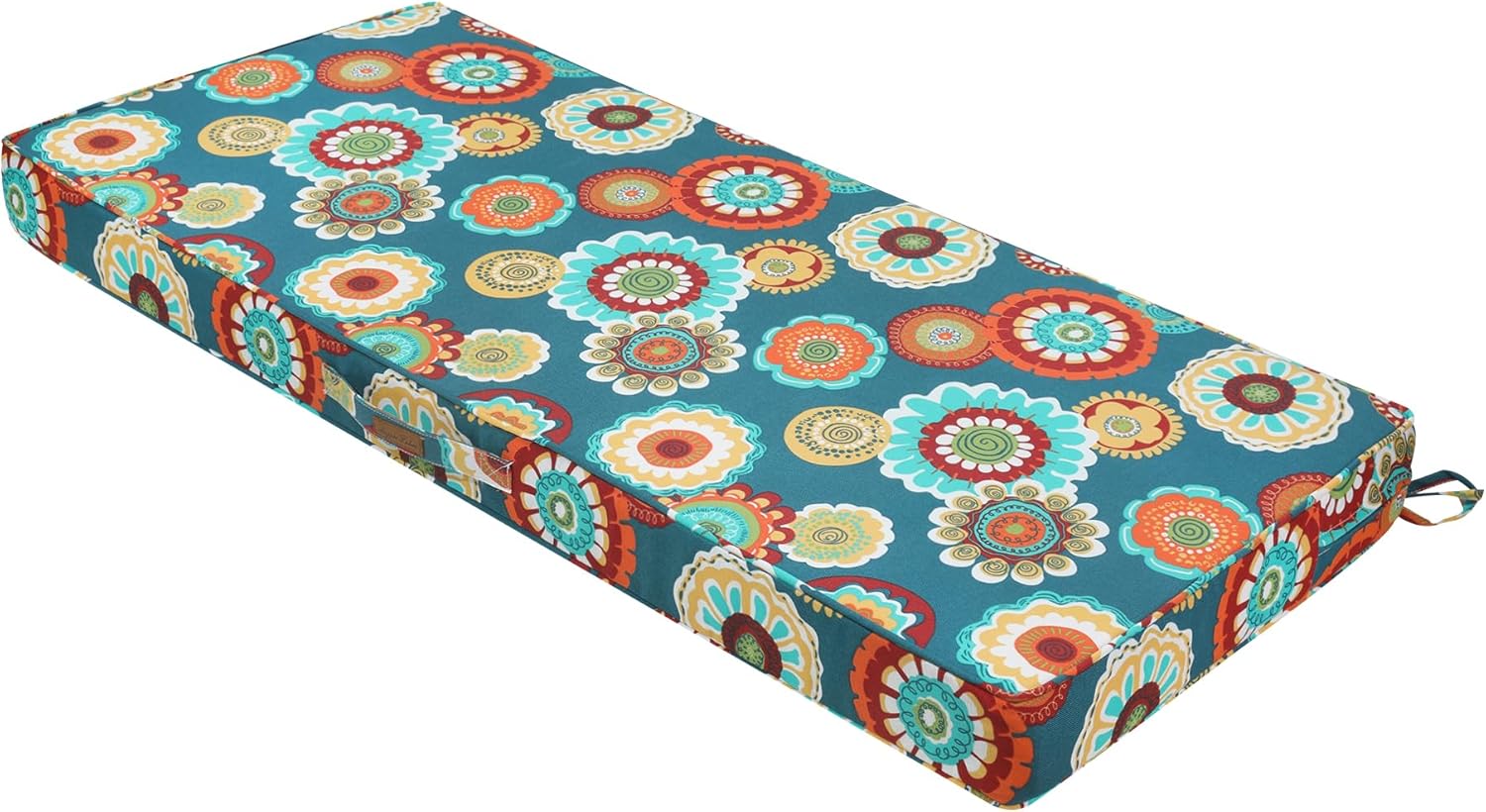 Magpie Fabrics Outdoor Bench Cushion 42 x 18 Inch, Waterproof Fade Resistant Patio Garden Loveseat Sofa Settee Couch Swing Pads with Carry Handle and Ties, Heronsbill Turquoise Green