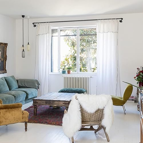 Miniatura 8 de Barras de cortina industriales, barra de cortina opaca negra para ventanas, barra de cortina envolvente de 1 pulgada, barra de cortina ajustable