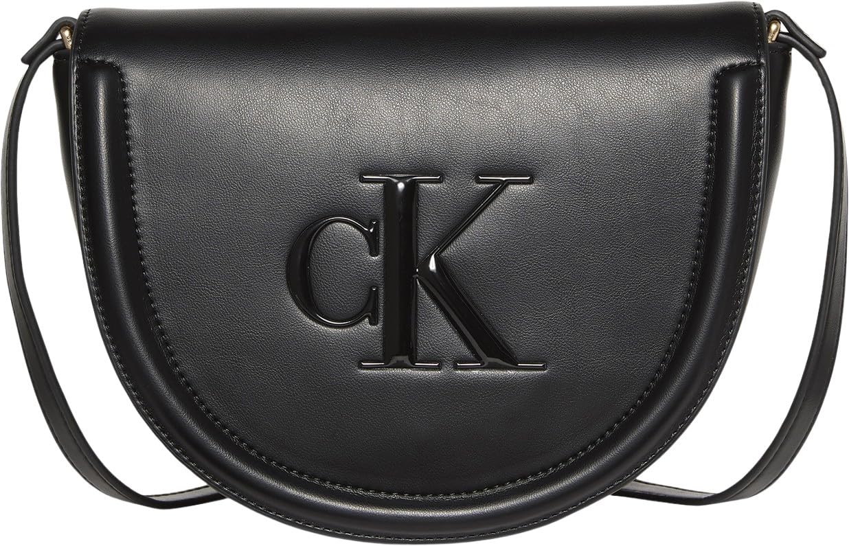 Calvin Klein Women's BOLD CK SADDLE CROSSBODY LV04F3221G Crossover, Black (Black), One Size