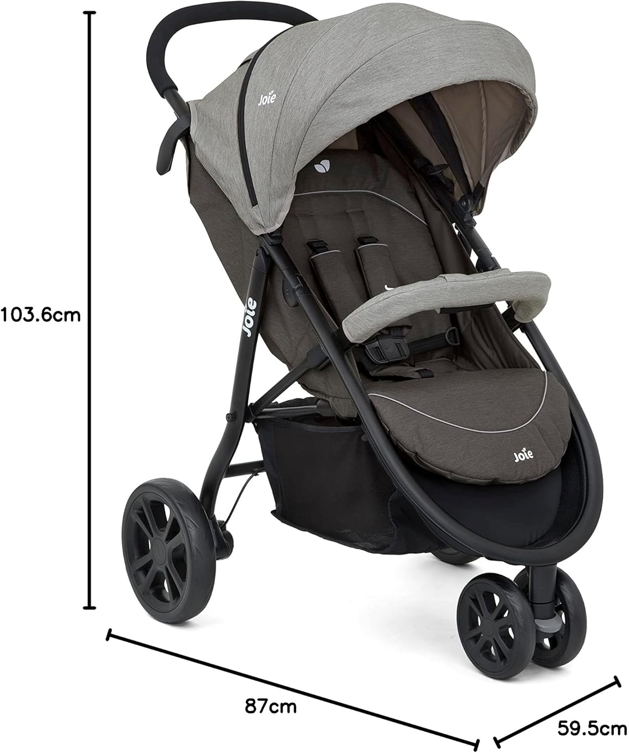 Joie Litetrax 3 Stroller with dimensions labeled