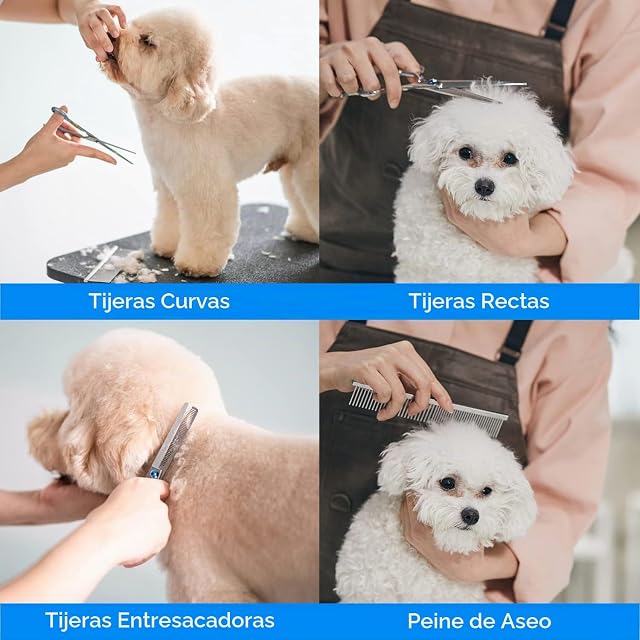 Foto 7 de 8 de Nobleza Tijeras para Perros, 4 Piezas Tijeras Peluqueria Canina Profesional de Acero Inoxidable