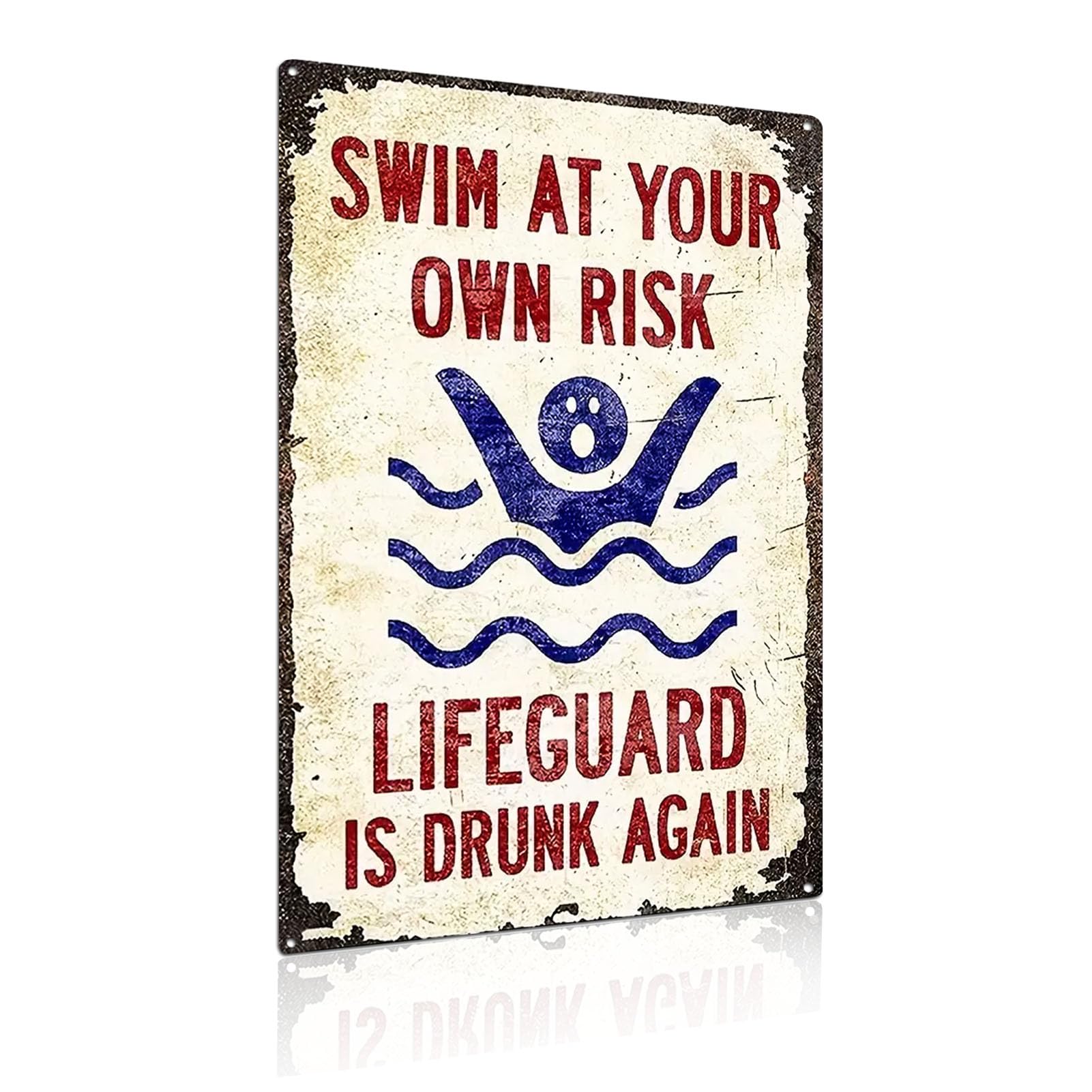 2466 Plaque en métal avec inscription « Swim at your own risk » - 30,5 x 20,3 cm (2466)